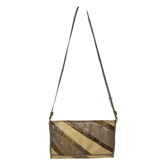 Vintage 80s Tan Taupe Animal Skin Pattern Shoulder Bag